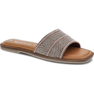 Różowe Klapki Tamaris Eleganckie Buty Damskie Na Lato. Czerwone klapki Tamaris, bez wzorów, ze skóry, bez obcasa, na obcasie. Za 169,00 zł.