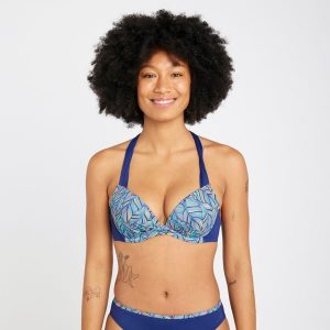 Góra kostiumu kąpielowego surfingowego damska Olaian Elena Foly. Bikini OLAIAN, bez wzorów. Za 79,99 zł.