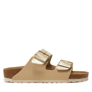Klapki Birkenstock. Brązowe klapki Birkenstock, bez wzorów, bez obcasa. Za 319,99 zł.