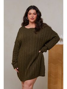 Curvy Lady Sukienka dzianinowa w kolorze khaki rozmiar: 48/50. Brązowe sukienki Curvy Lady, bez wzorów, z dzianiny, klasyczne, bez kołnierzyka, bez ramiączek, midi. Za 118,56 zł.