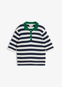 Cienki sweter z kołnierzykiem polo. Niebieskie swetry klasyczne bonprix, bez kołnierzyka. Za 94,99 zł.