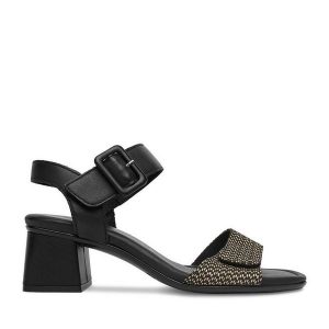 Sandały Remonte. Czarne sandały Remonte, bez wzorów, bez obcasa, na słupku, bez zapięcia. Za 369,99 zł.