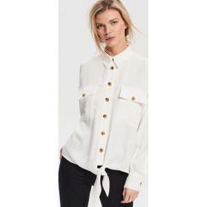 Koszula oversize z wiązaniem - Kremowy. Koszule marki Reserved. Za 139,99 zł.