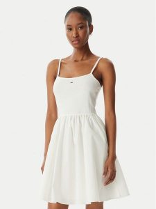 Tommy Jeans Sukienka letnia DW0DW22352 Biały Slim Fit. Białe kombinezony Tommy Jeans, na lato, xxs, bez wzorów, z bawełny, bez kołnierzyka, bez ramiączek. Za 289,99 zł.