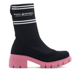 Botki Beverly Hills Polo Club. Czerwone botki Beverly Hills Polo Club, bez wzorów, bez obcasa, na słupku, bez zapięcia. Za 99,99 zł.