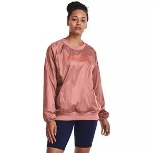 Bluza damska Under Armour Recover Woven Shine Crew. Brązowe bluzy Under Armour, bez wzorów, bez kaptura. Za 89,99 zł.