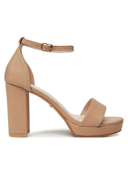 DeeZee Sandały LE601-88 Beżowy. Brązowe sandały DeeZee, bez wzorów, z materiału, bez obcasa, na słupku, bez zapięcia. Za 159,99 zł.