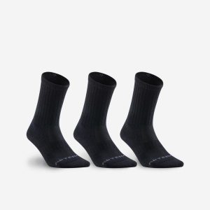 Skarpety sportowe tenis DECATHLON RS 500 wysokie 3 pary. Czarne skarpetki ARTENGO, bez wzorów, z bawełny. Za 39,99 zł.