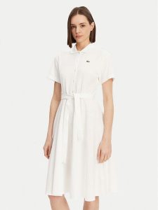 Lacoste Sukienka koszulowa EF9621 Biały Regular Fit. Białe kombinezony Lacoste, bez wzorów, z bawełny, bez kołnierzyka, bez ramiączek, koszulowe. Za 399,99 zł.