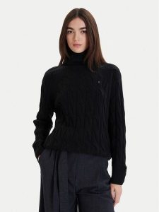 Tommy Hilfiger Golf WW0WW46791 Czarny Regular Fit. Czarne golfy TOMMY HILFIGER, bez wzorów, z wełny. Za 489,99 zł.