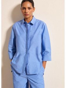 STEFANEL Koszula w kolorze niebieskim rozmiar: S. Niebieskie koszule Stefanel, s, bez wzorów, z asymetrycznym kołnierzem, bez ramiączek. Za 165,99 zł.