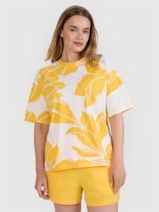 4F T-shirt oversize z nadrukiem damski - granatowa XL. Niebieskie t-shirty 4f, xl, bez wzorów, z bawełny, bez kołnierzyka, bez ramiączek. W wyprzedaży za 49,99 zł.