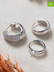 Lodie Silver Posrebrzane kolczyki-kreole (3 szt.) z cyrkoniami rozmiar: onesize. Szare kolczyki Lodie Silver, z cyrkonią, metalowe. Za 56,99 zł.