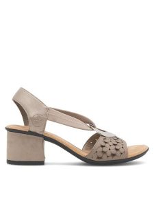 Rieker Sandały 64677-64 Beżowy. Brązowe sandały Rieker, bez wzorów, ze skóry, bez obcasa, na słupku, bez zapięcia. Za 299,99 zł.