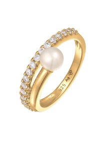 Elli PREMIUM Damska elegancka obrączka z perłą hodowlaną słodkowodną i cyrkoniami z pozłacanego srebra próby 925 Sterling Silver Pierścionki 1 ct Dams. Szare pierścionki Elli PREMIUM, z cyrkonią, pozłacane. Za 233,99 zł.