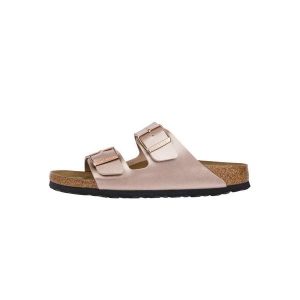 Klapki damskie Birkenstock Arizona Bf Copper. Brązowe klapki Birkenstock, bez wzorów, z materiału, bez obcasa. Za 296,10 zł.