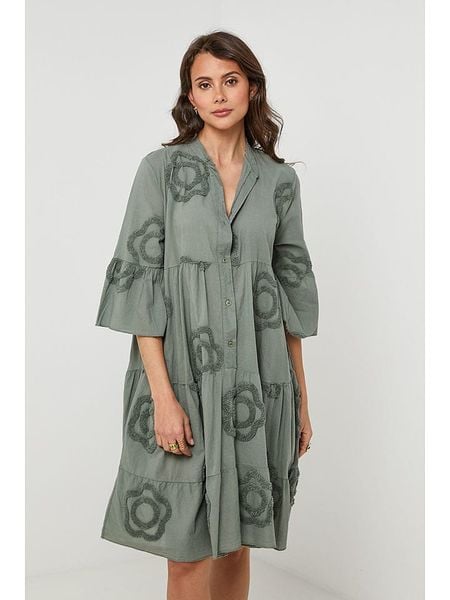 Lin Passion Lniana sukienka w kolorze khaki rozmiar: 36/38. Brązowe sukienki Lin Passion, na co dzień, z aplikacjami, ze lnu, klasyczne, bez kołnierzyka, bez ramiączek, mini, proste. Za 123,25 zł.