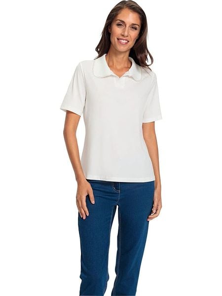 Heine Koszulka polo w kolorze kremowym rozmiar: 46. Brązowe bluzki Heine, bez wzorów, bez kołnierzyka, bez ramiączek. Za 61,02 zł.