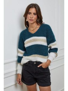 L'armoire de Suzette Sweter w kolorze morsko-białym rozmiar: 34/36. Niebieskie swetry oversize L'armoire de Suzette, l, bez wzorów, ze splotem, bez ramiączek. Za 153,45 zł.