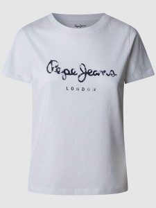 Pepe Jeans Koszulka "Val" w kolorze białym rozmiar: S. Białe bluzki Pepe Jeans, s, bez wzorów, z bawełny, bez kołnierzyka, bez ramiączek. Za 96,60 zł.