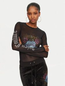 Juicy Couture Bluzka Scared Heart JCBCT224836 Czarny Regular Fit. Czarne bluzki Juicy Couture, xxs, bez wzorów, z syntetyku, bez kołnierzyka, bez ramiączek. Za 209,99 zł.
