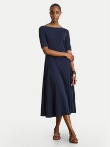 LAUREN RALPH LAUREN Sukienka koktajlowa Munzie 200973599005 Granatowy Regular Fit. Niebieskie sukienki Lauren Ralph Lauren, l, bez wzorów, z bawełny, wizytowe, bez kołnierzyka, bez ramiączek. Za 590,99 zł.