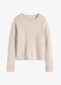 Sweter. Brązowe swetry klasyczne bonprix, bez kołnierzyka. Za 119,99 zł.