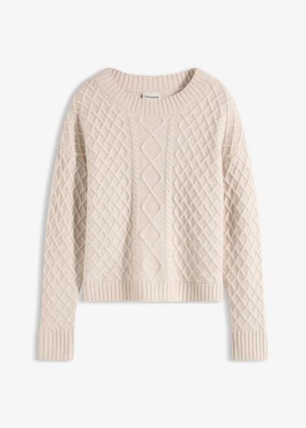 Sweter. Brązowe swetry klasyczne bonprix, bez kołnierzyka. Za 119,99 zł.