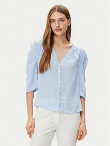 Morgan Bluzka 251-CALA Błękitny Regular Fit. Niebieskie bluzki Morgan, bez wzorów, z syntetyku, bez kołnierzyka, bez ramiączek. Za 149,99 zł.