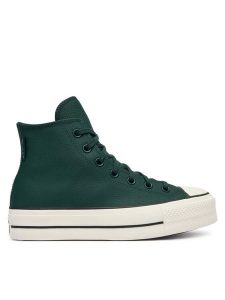 Converse Trampki Chuck Taylor All Star Lift Platform Water-Repellent A18393C Zielony ciemny. Zielone trampki Converse, bez wzorów, ze skóry, bez zapięcia. Za 449,99 zł.