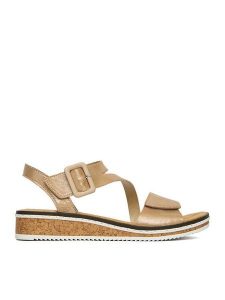 Rieker Sandały CEO-V3660-61 Złoty. Żółte sandały Rieker, bez wzorów, ze skóry, bez obcasa, na płaskiej podeszwie, bez zapięcia. Za 299,99 zł.