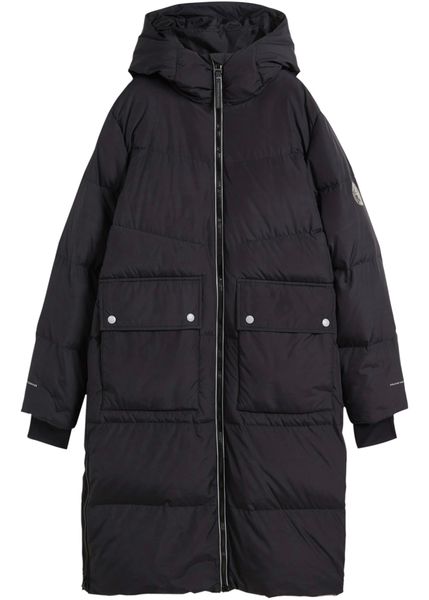 Płaszcz puchowy z odblaskowymi elementami. Zielone płaszcze bonprix, bez wzorów, z materiału, bez kaptura. Za 499,99 zł.