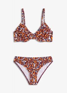 Bikini na fiszbinach (2 części) z wysokim wycięciem nogawek. Fioletowe bikini bonprix, bez wzorów. Za 179,99 zł.