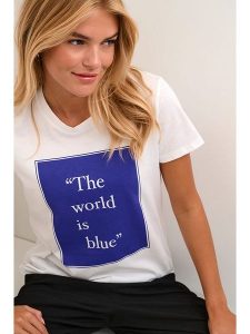 Kaffe Koszulka w kolorze białym rozmiar: XL. Białe bluzki Kaffe, xl, bez wzorów, z bawełny, bez kołnierzyka, bez ramiączek. Za 57,06 zł.