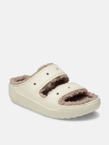 Crocs Klapki "Classic Cozzzy" w kolorze kremowym rozmiar: 39/40. Brązowe klapki Crocs, bez wzorów, z materiału, z otwartym noskiem, bez obcasa. Za 149,45 zł.