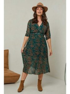 Curvy Lady Sukienka w kolorze zielono-brązowym rozmiar: 40/42. Brązowe sukienki Curvy Lady, bez wzorów, z tkaniny, klasyczne, bez kołnierzyka, bez ramiączek, midi. Za 123,25 zł.