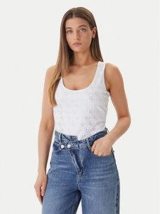 Guess Top W6GP10 K2932 Biały Regular Fit. Białe topy Guess, xl, z aplikacjami, z bawełny, bez kołnierzyka, bez ramiączek. Za 190,99 zł.