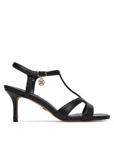 Nine West Sandały 22154A Czarny. Czarne sandały Nine West, bez wzorów, z materiału, bez obcasa, na szpilce, bez zapięcia. Za 183,99 zł.