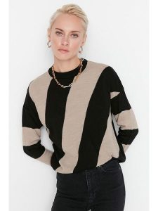 Trendyol Sweter w kolorze beżowo-czarnym rozmiar: L. Brązowe swetry oversize Trendyol, l, bez wzorów, bez ramiączek. Za 65,54 zł.