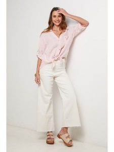 Lin Passion Lniana koszula w kolorze jasnoróżowym rozmiar: 38/40. Różowe koszule Lin Passion, bez wzorów, z koronki, bez kołnierzyka, bez ramiączek. Za 143,99 zł.