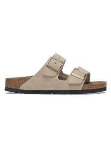 Birkenstock Skórzane klapki "Arizona" w kolorze beżowym rozmiar: 35. Brązowe klapki Birkenstock, bez wzorów, ze skóry, z otwartym noskiem, bez obcasa. Za 392,89 zł.