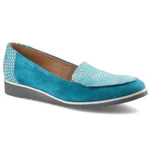 Półbuty damskie Gamis, naturalna skóra zamszowa i profilowana wkładka, turkusowe, 1820-W68-W60. Niebieskie czółenka Gamis, bez wzorów, z jeansu, bez obcasa, na koturnie, bez zapięcia. Za 189,00 zł.