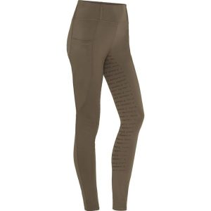 Damskie legginsy jeździeckie z pełną przyczepnością Equipage Kendra. Brązowe legginsy EQUIPAGE, bez wzorów, z elastanu, z podwyższonym stanem. Za 246,00 zł.