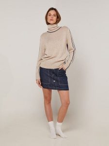 Rodier Golf w kolorze granatowo-beżowym rozmiar: M. Brązowe golfy Rodier, bez wzorów. Za 431,78 zł.