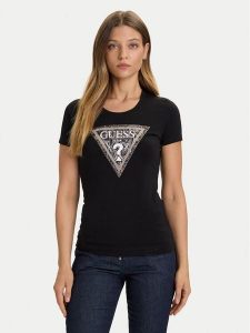 Guess T-Shirt W5BI15 J1314 Czarny Slim Fit. Czarne t-shirty Guess, m, z aplikacjami, z bawełny, bez kołnierzyka, bez ramiączek. Za 97,00 zł.