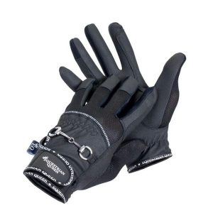 Rękawiczki do jazdy konnej damskie EQ.QUEEN Crete. Czarne rękawiczki EQUESTRIAN QUEEN, bez wzorów. Za 106,99 zł.