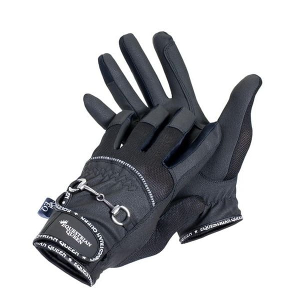 Rękawiczki do jazdy konnej damskie EQ.QUEEN Crete. Czarne rękawiczki EQUESTRIAN QUEEN, bez wzorów. Za 106,99 zł.