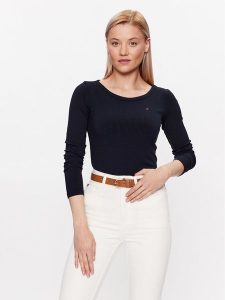 Tommy Hilfiger Bluzka WW0WW38869 Granatowy Slim Fit. Niebieskie bluzki TOMMY HILFIGER, xl, bez wzorów, z wiskozy, bez kołnierzyka, bez ramiączek. Za 209,99 zł.