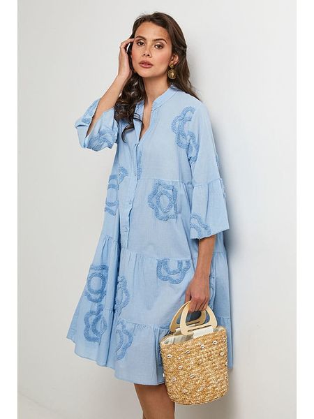 Lin Passion Lniana sukienka w kolorze błękitnym rozmiar: 40/42. Niebieskie sukienki Lin Passion, na co dzień, z aplikacjami, ze lnu, klasyczne, bez kołnierzyka, bez ramiączek, mini, proste. Za 153,34 zł.