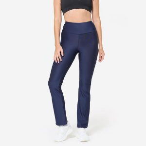 Legginsy fitness damskie Domyos. Niebieskie legginsy DOMYOS, bez wzorów, z elastanu, z podwyższonym stanem. Za 59,99 zł.